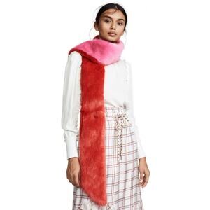New Heurueh Color Block Long and Skinny Faux Fur Scarf in Red / Pink One Size